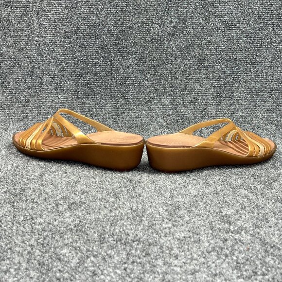 Crocs Isabella Sandals Womens Size 6 Brown Gold Jelly Mini Wedge Slide Flip Flop - Picture 6 of 10